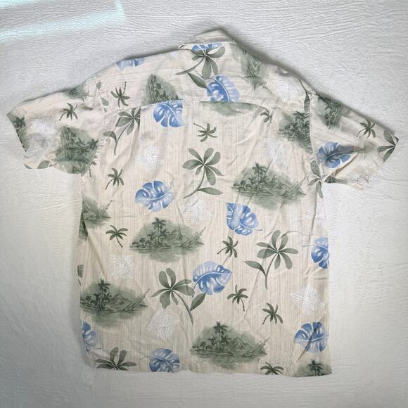 Nautica Mens Cream Leaf Print Silk Easy Care Beach Button Up Shirt Size Large - Picture 3 of 5